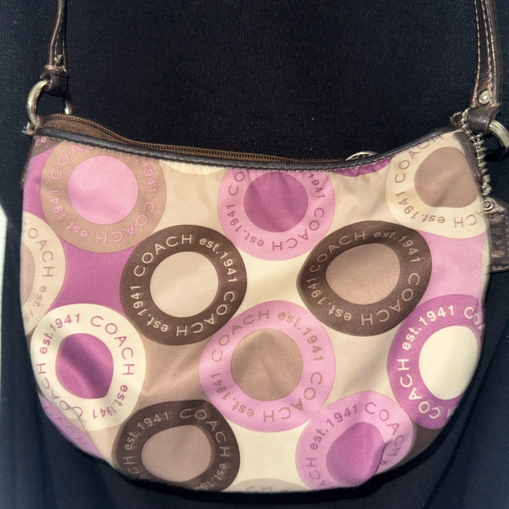 Coach Pink and Brown Circle Pattern Bag